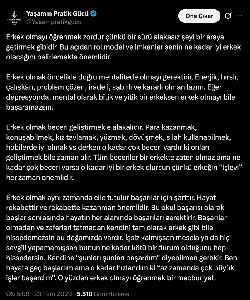 Erkeğin İşlevi Görünüşünden Önemlidir